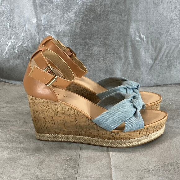 MADDEN GIRL Women's Denim Multi Colette Ankle-Strap Wedge Platform Sandals SZ 10 - Picture 1 of 10